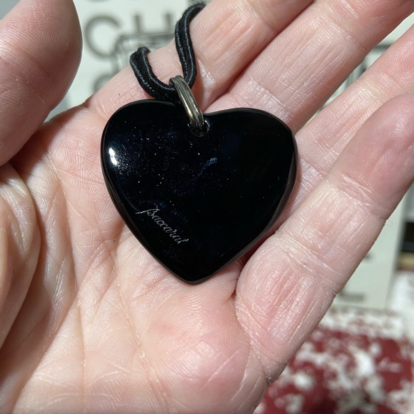 Baccarat Open Ended Black Cord Necklace With Obsidian Heart Pendant - Picture 3 of 5
